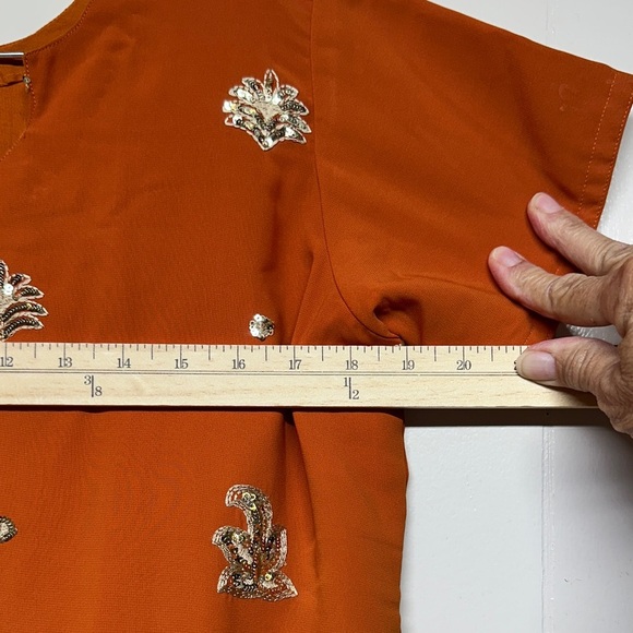 Orange Embroidered Sequins Kurta Set - Picture 7 of 12